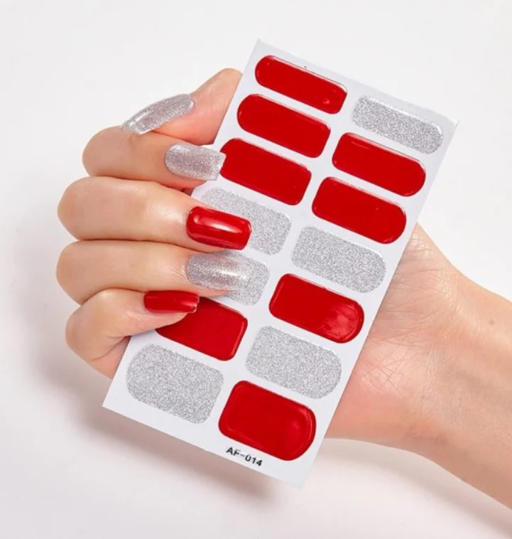 Frexos red white-glitter semicured uv gel nail stickers kit — Zoovio