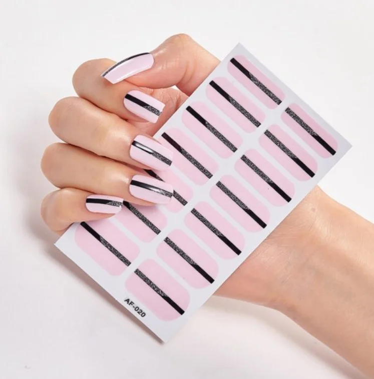 Frexos bright mauve black lined  semicured uv gel nail stickers kit — Zoovio
