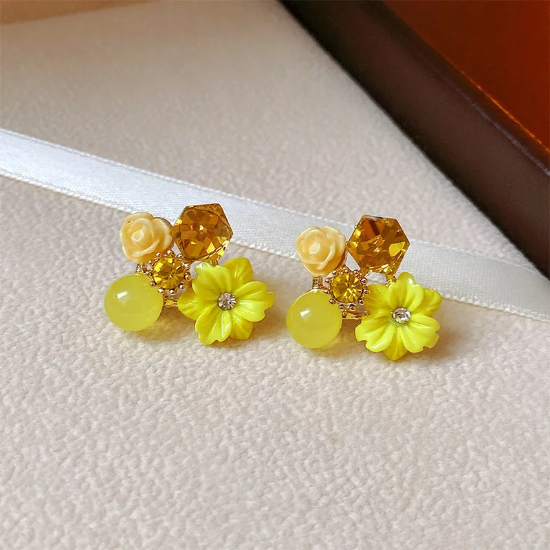 Flower Crystal Ball Mini Earrings