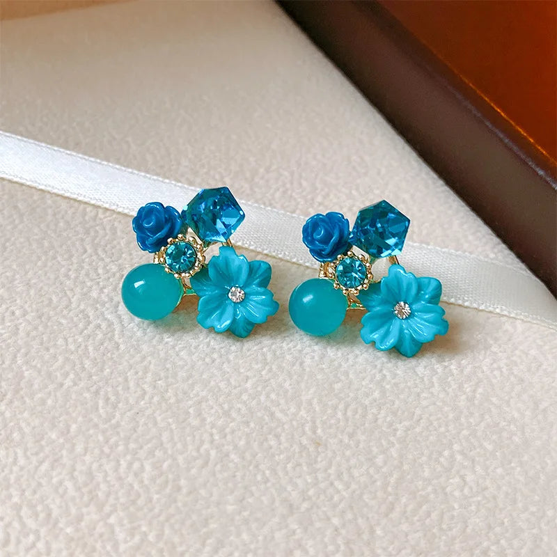 Flower Crystal Ball Mini Earrings